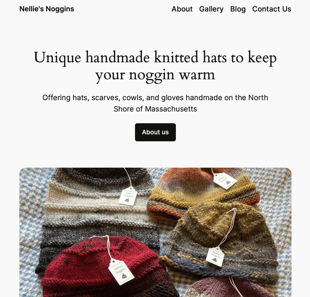 Nellie's Noggins website homepage